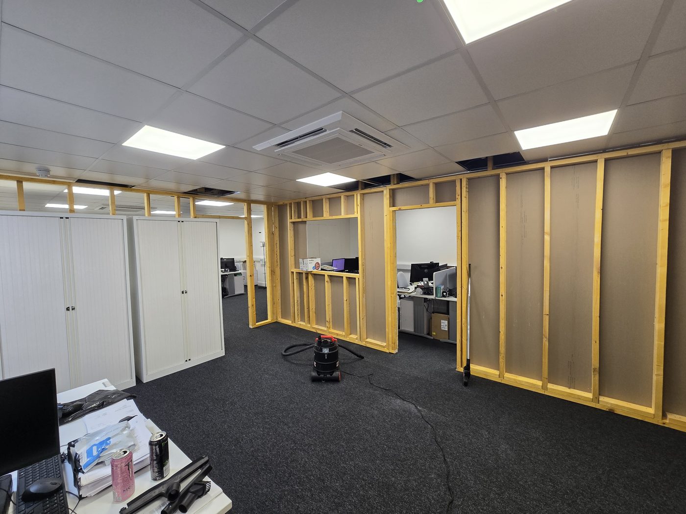 Dividing an office into three with new studwork and services