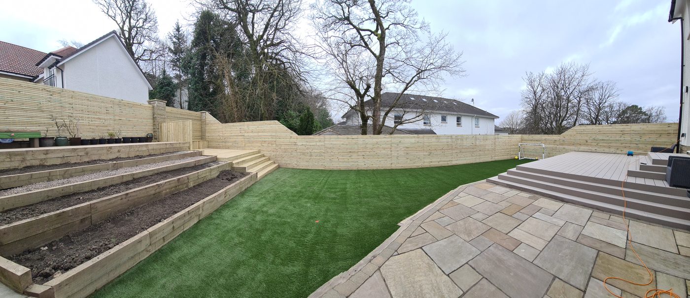 Slatted fencing and deck
